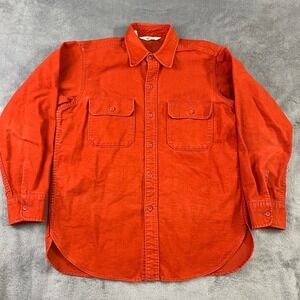 Woolrich Flannel Shacket Chamoise Work Shirt Men L OrangePocket LongSleeve Thick